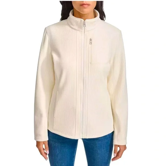 Andrew Marc Women's Ribbed Full Zip Jacket With Pockets-Cream, Size S - Picture 1 of 3